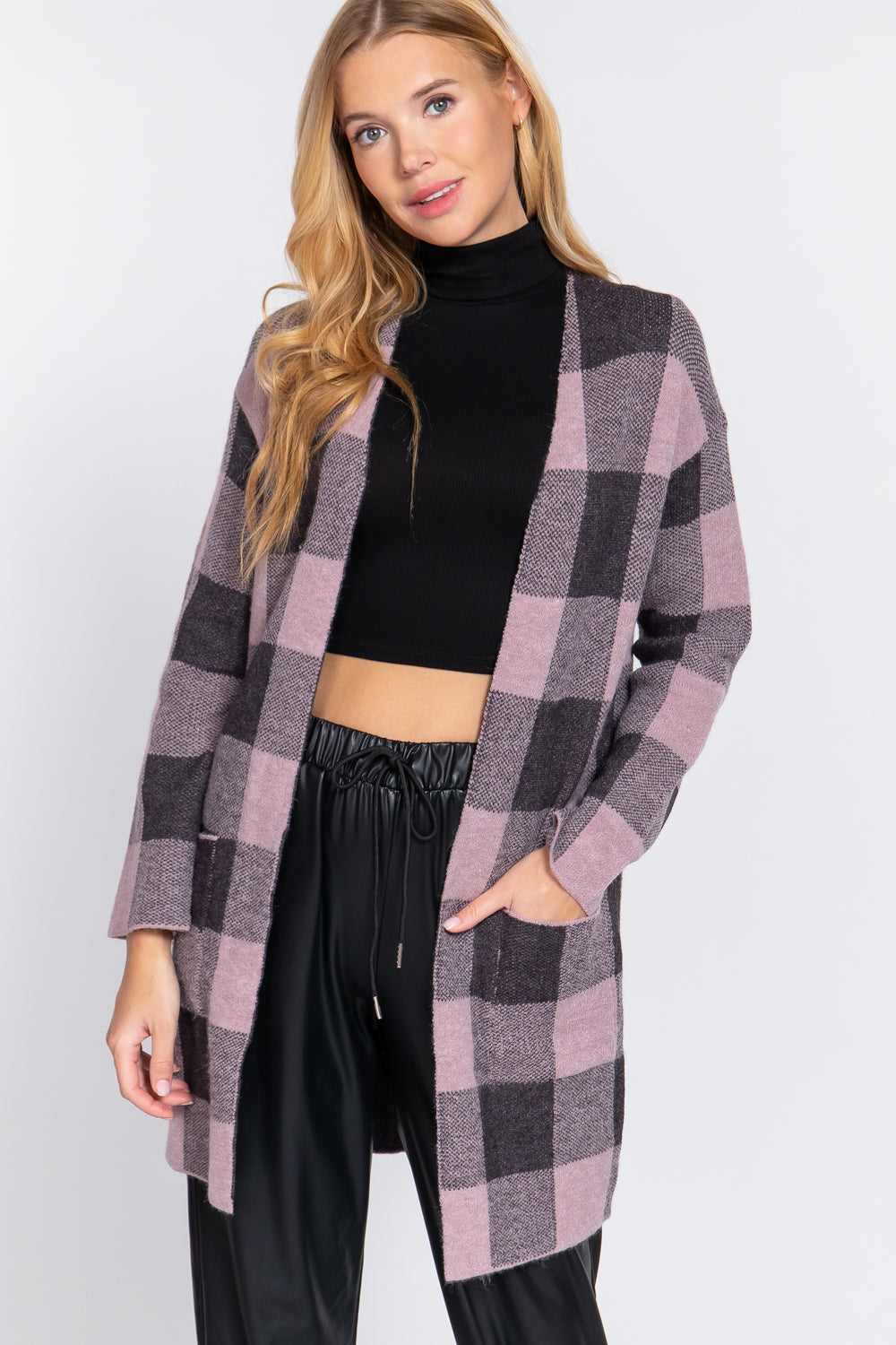 Cardigan pull jacquard ouvert sur le devant