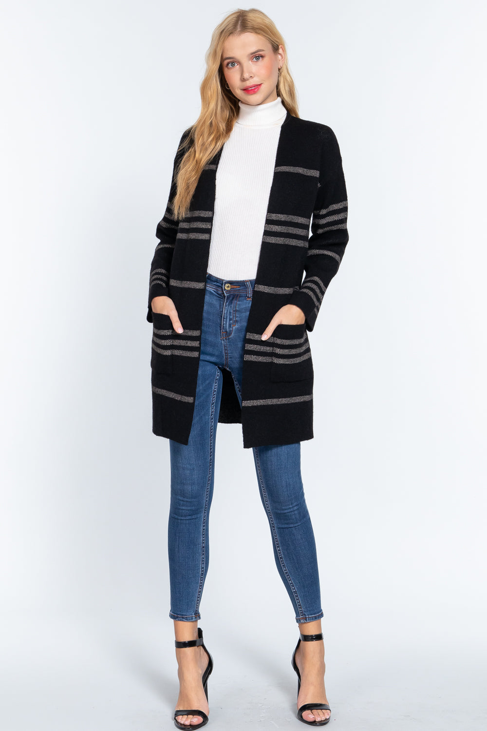 Cardigan pull ouvert à rayures Dolman Slv