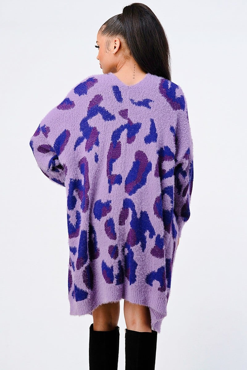 Cardigan surdimensionné pull léopard Angora