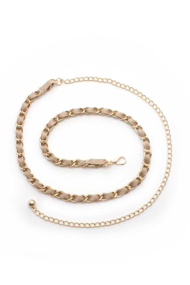 Ceinture en métal avec chaîne en cuir Pu