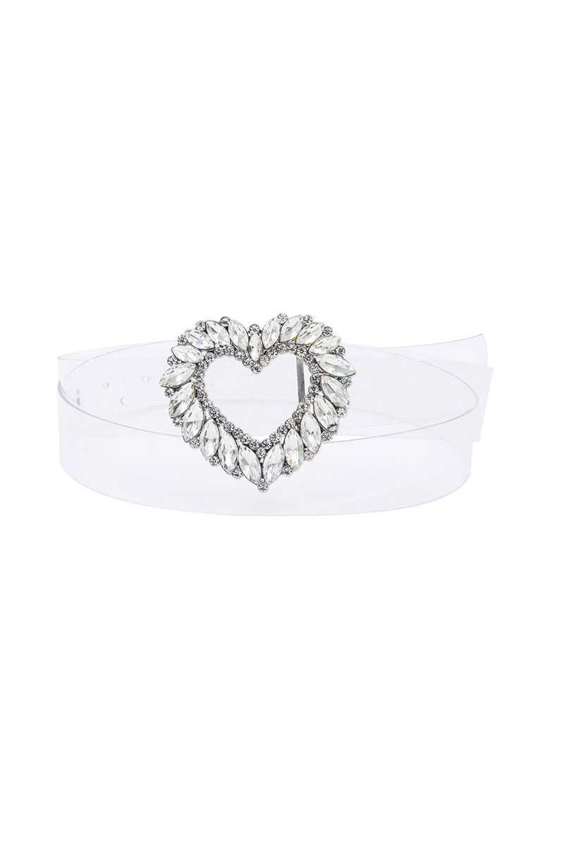 Ceinture transparente de luxe avec boucle cœur en strass