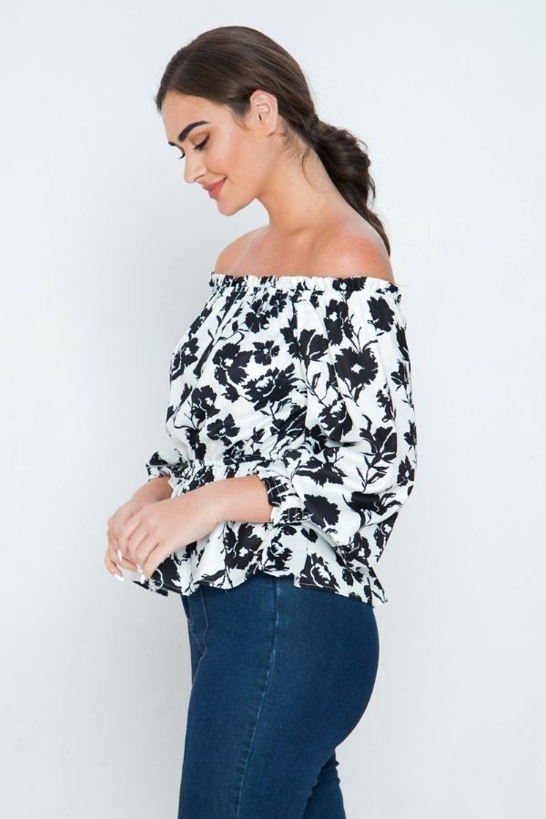 Chemise imprimée à manches longues et à encolure dénudée