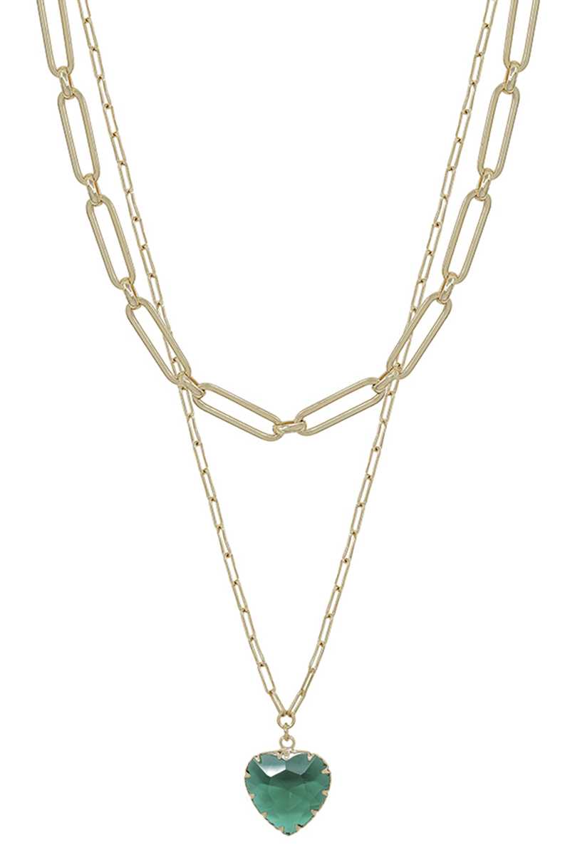 Collier à 2 couches avec pendentif cœur en chaîne en métal