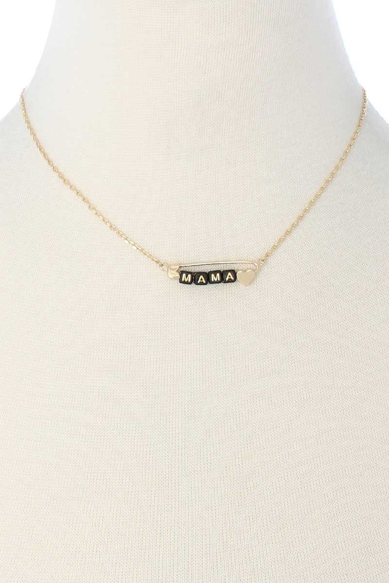 Collier avec épingle de sûreté en métal et lettre Mama
