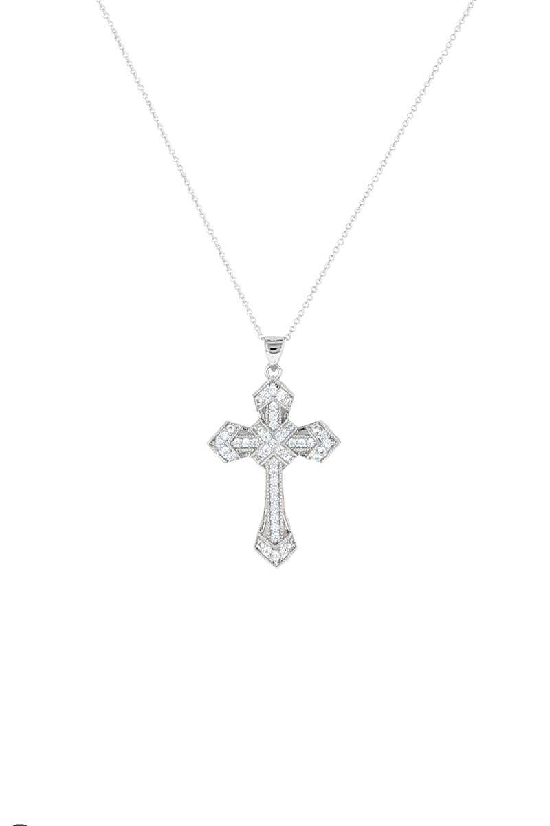 Collier avec pendentif croix en strass et chaîne en métal