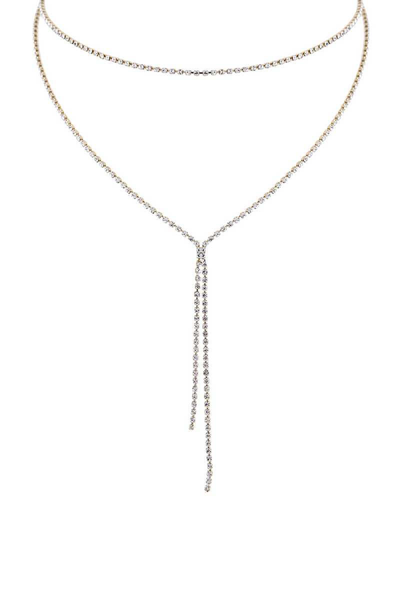 Collier de couche de lariat simple en strass