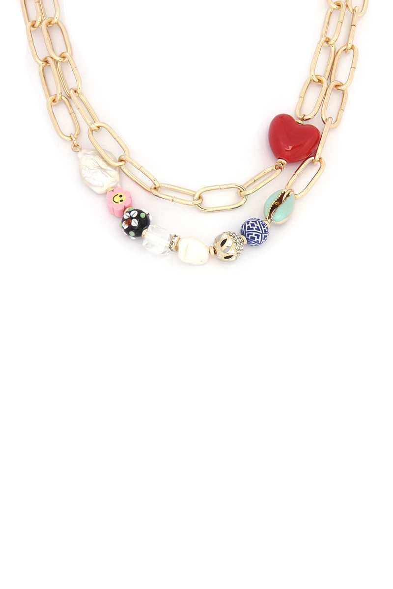 Collier de couche de lien ovale perlé en forme de cœur