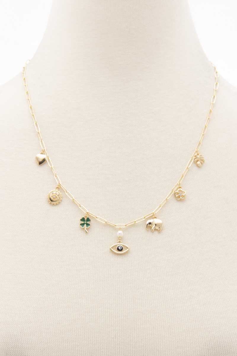 Collier de station de liaison ovale à breloque éléphant en œil