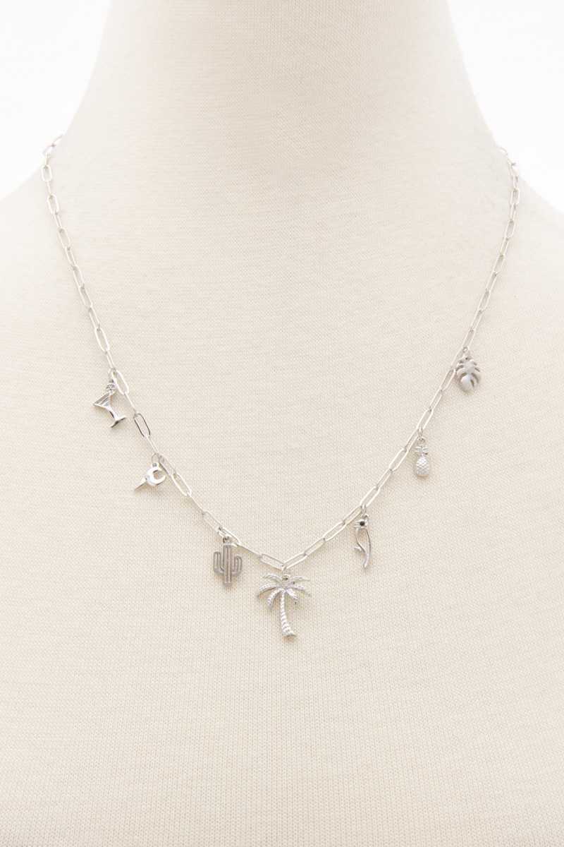 Collier de station de liaison ovale à breloque palmier et cactus