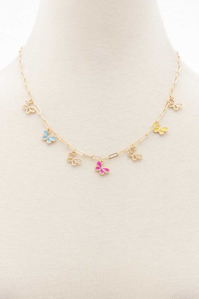 Collier de station de liaison ovale à breloque papillon coloré