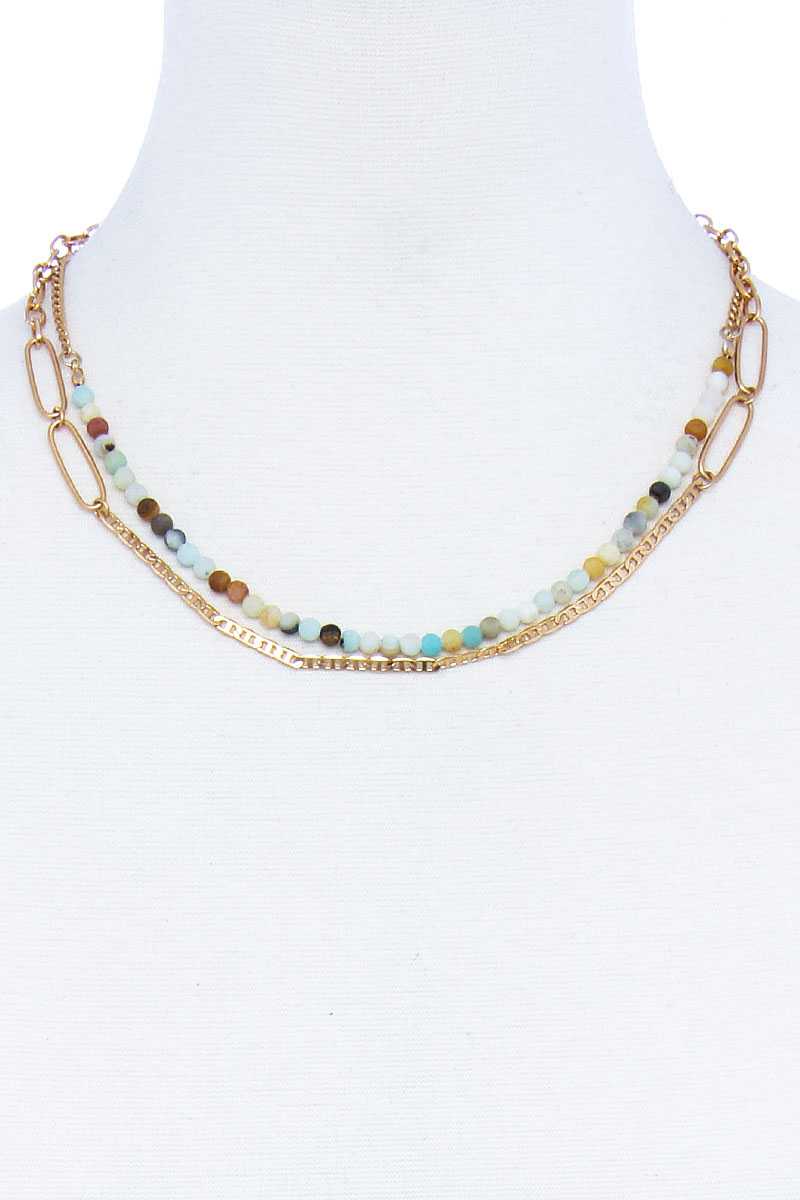Collier double couche de perles et de chaînes