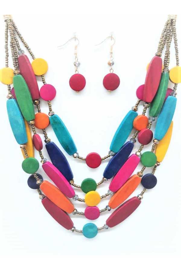 Collier en bois multicolore