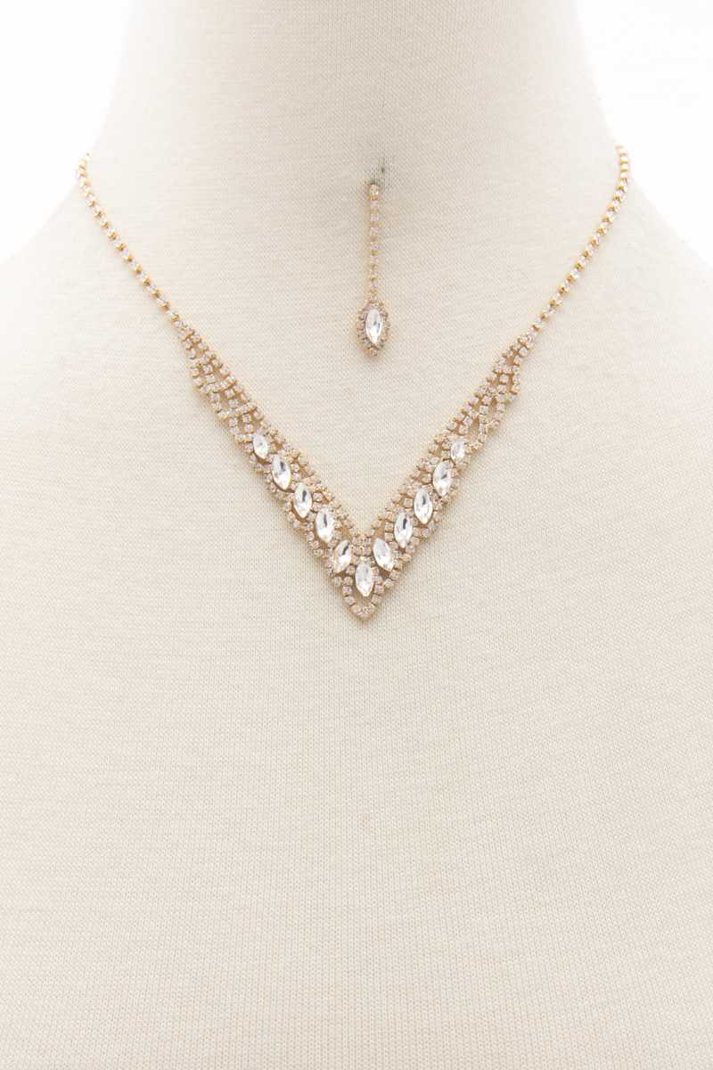Collier en forme de V en strass marquise