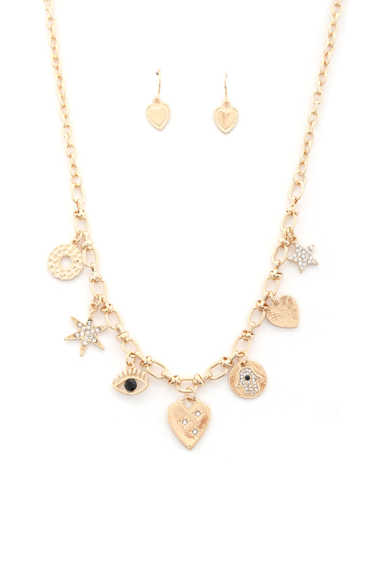 Collier en métal à breloque cœur mauvais œil