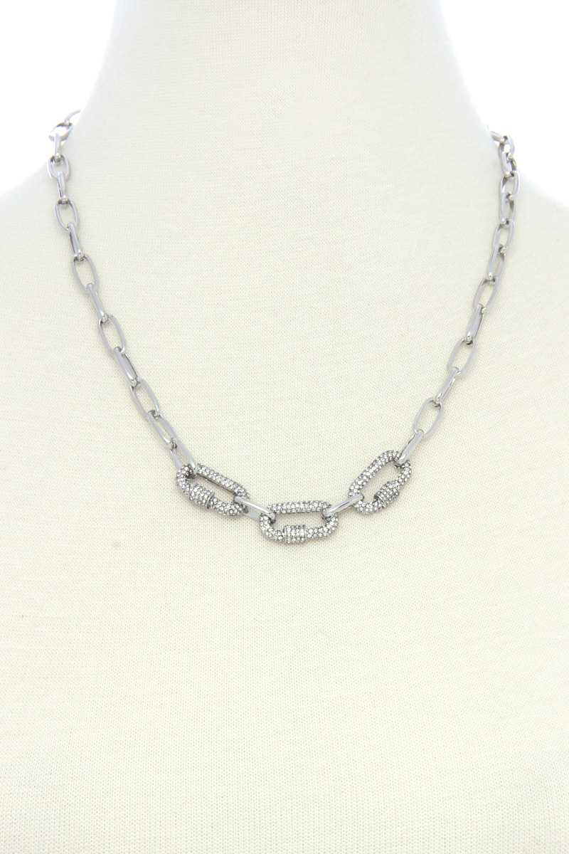 Collier en métal à maillon ovale avec breloque en strass Lcok à 3 vis