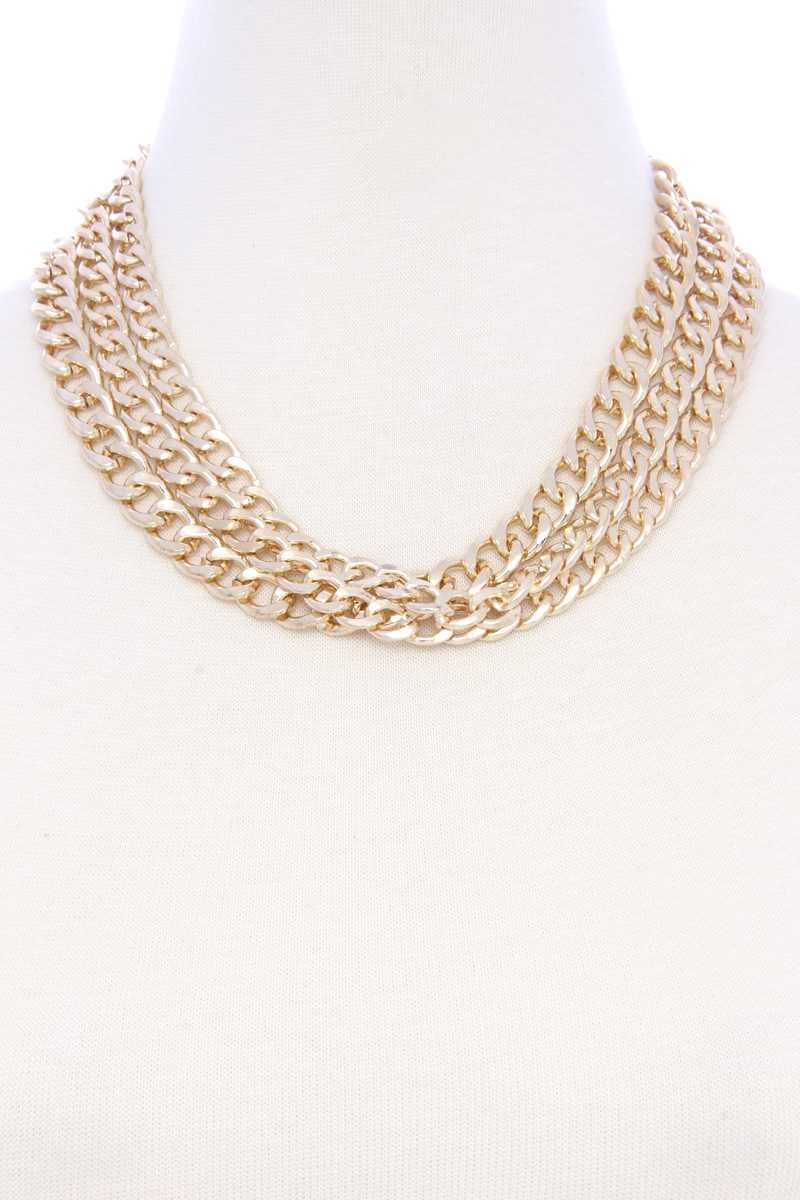 Collier en métal à maillons de chaîne cubaine à 3 couches