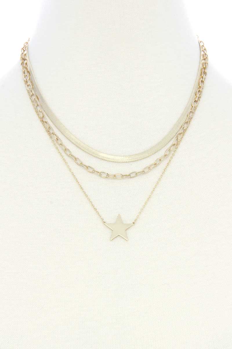 Collier en métal à pendentif étoile triple couche