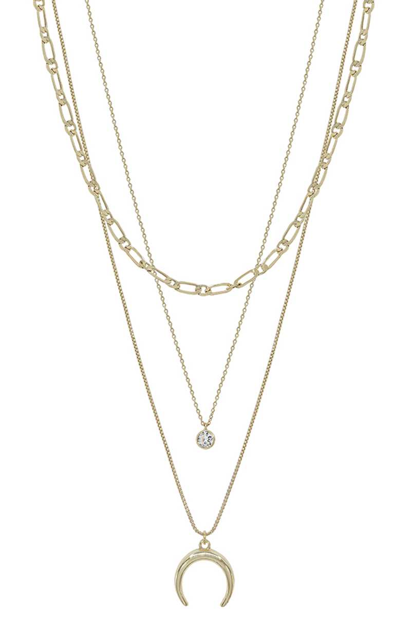 Collier pendentif en corne à chaîne en métal à 3 couches
