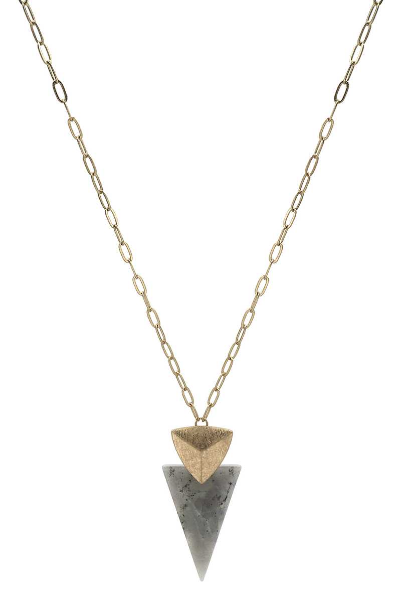 Collier pendentif en pierre naturelle triangle chaîne en métal