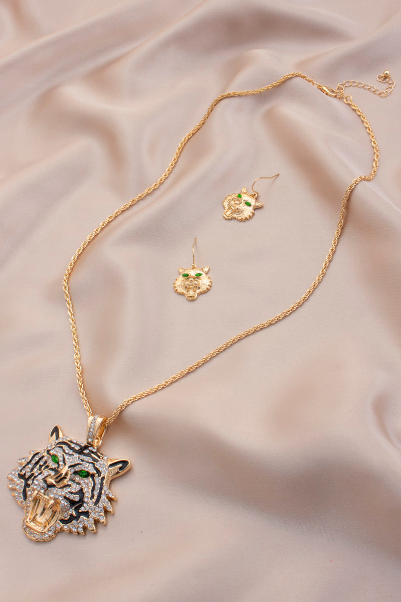 Collier pendentif tigre en strass