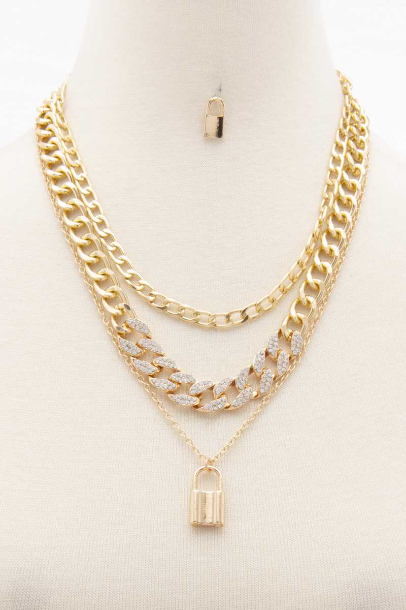 Collier superposé à maillons gourmette avec breloque de verrouillage
