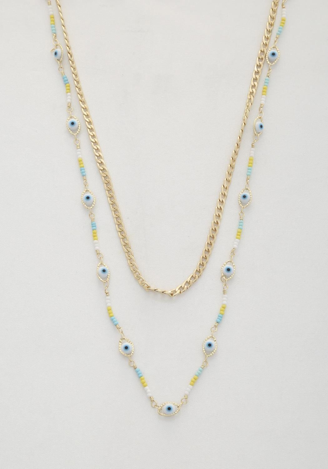 Collier superposé à maillons gourmette avec perles pour les yeux