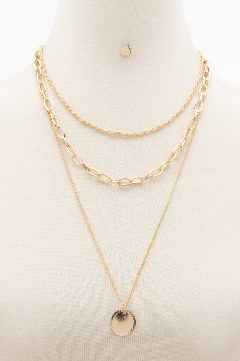 Collier superposé à maillons ovales avec breloque pièce de monnaie