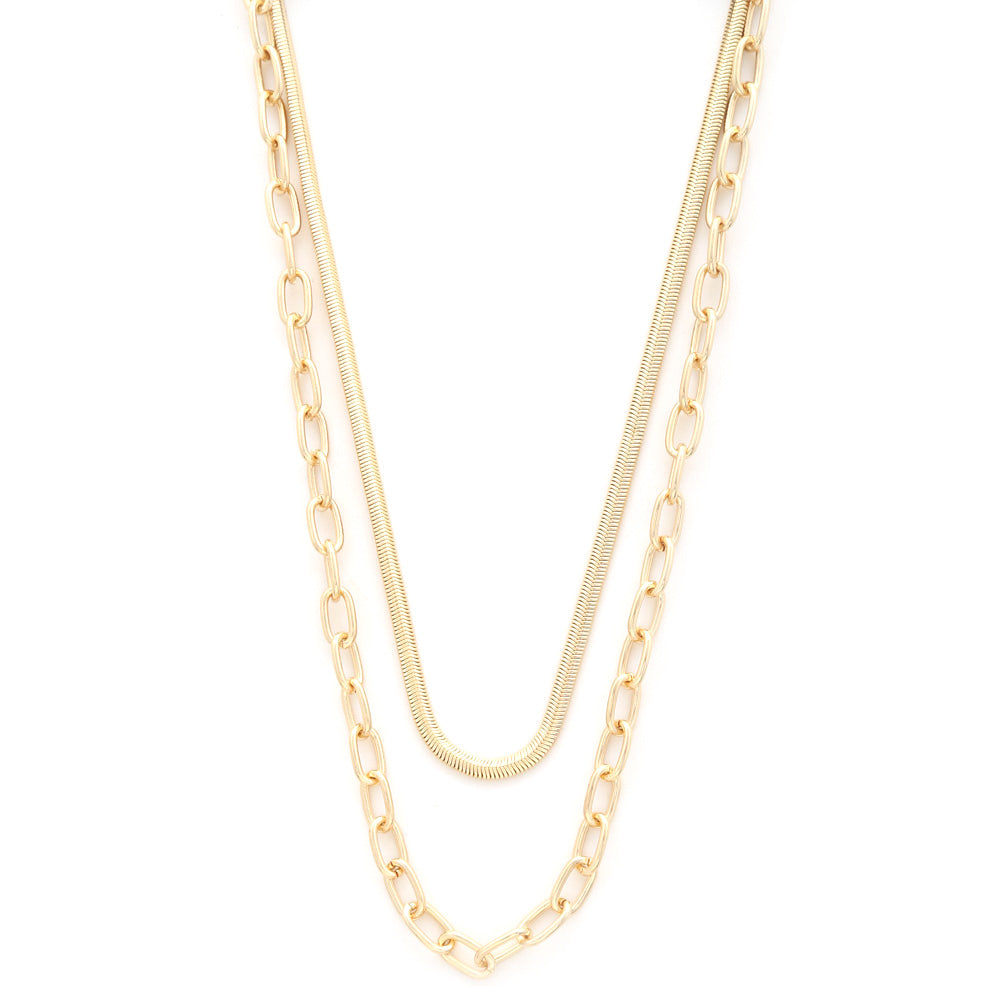 Collier superposé à maillons ovales et serpent plat