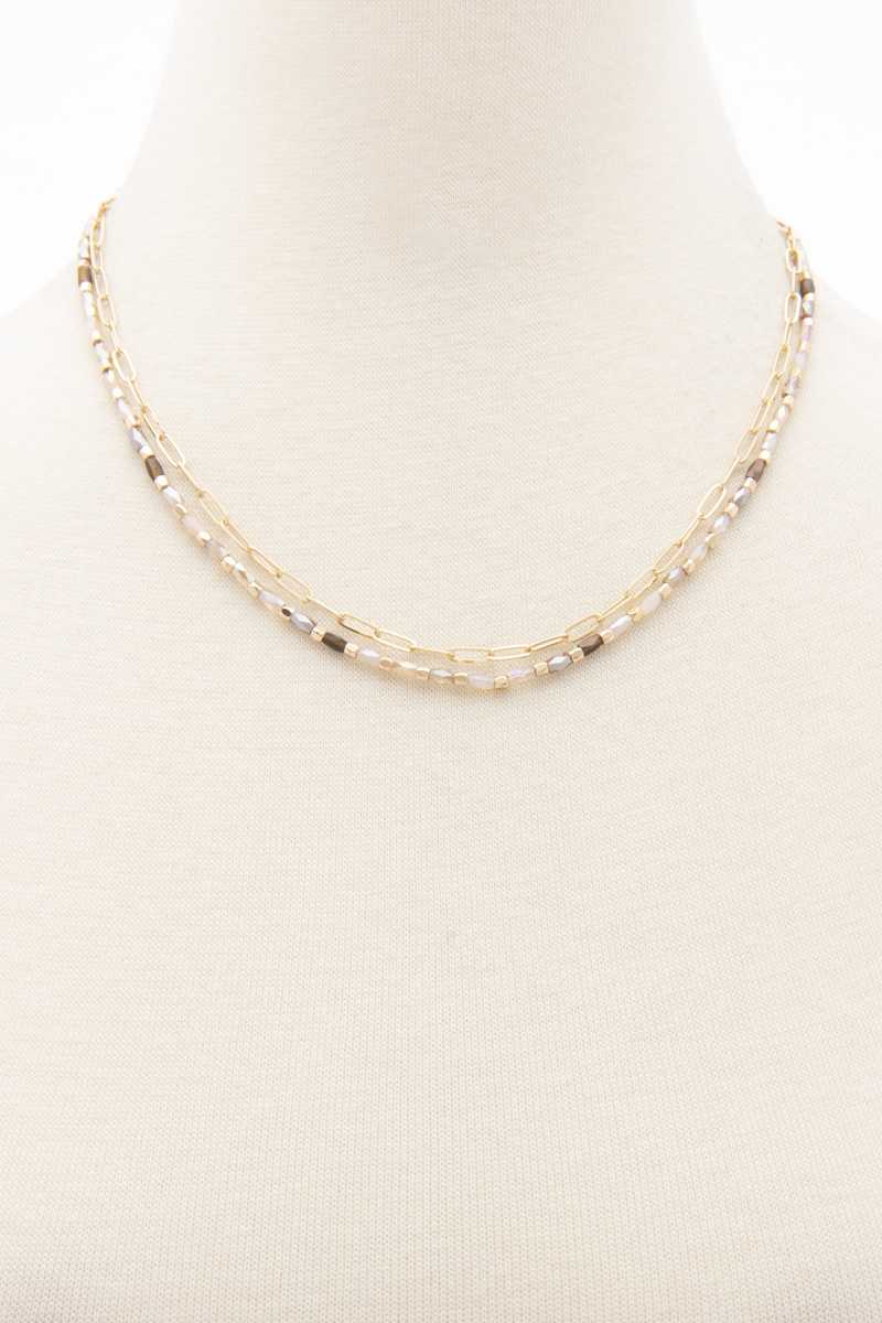 Collier superposé de perles à maillons ovales