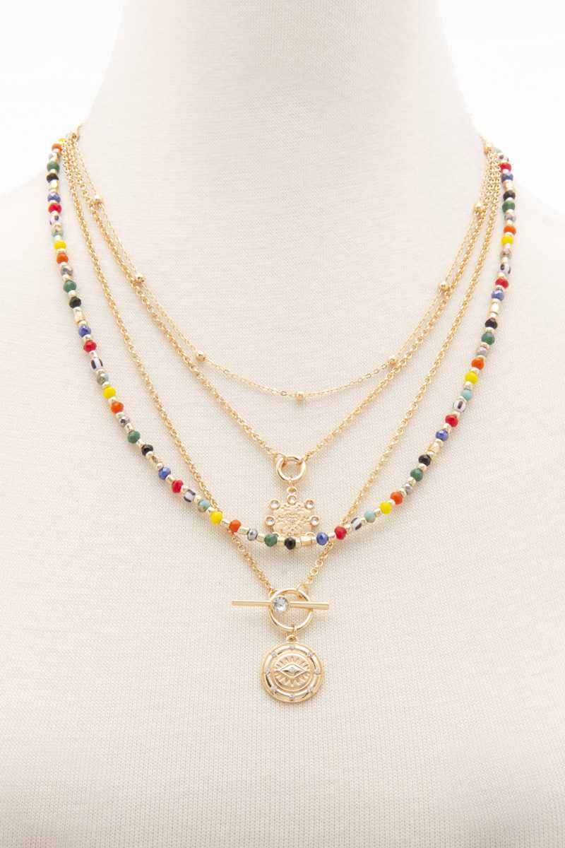 Collier superposé de perles de rocaille avec charme du mauvais œil