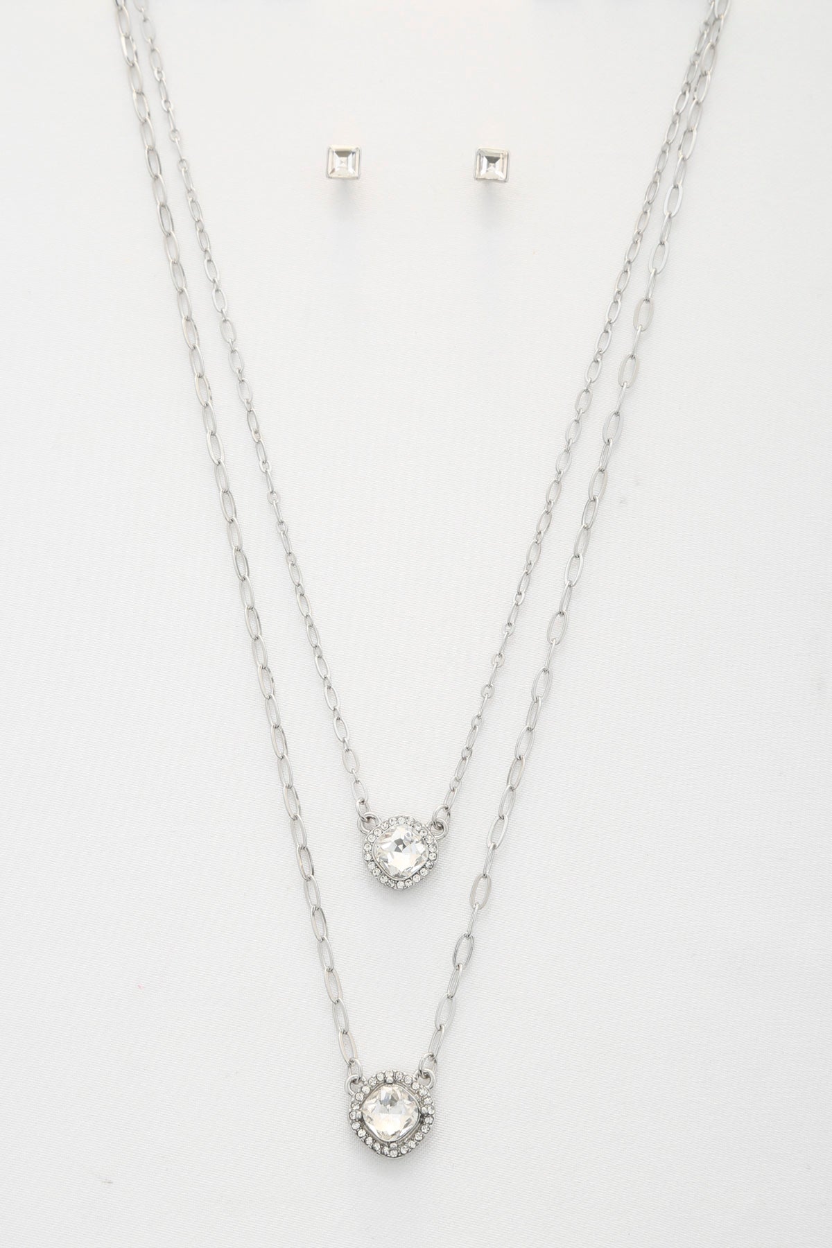 Collier superposé en métal à double cristal