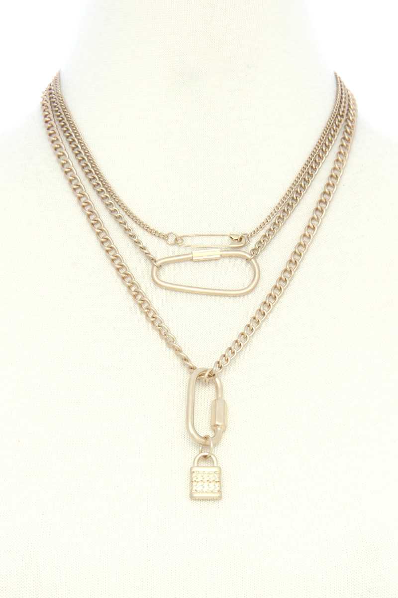 Collier superposé en métal avec breloque de verrouillage