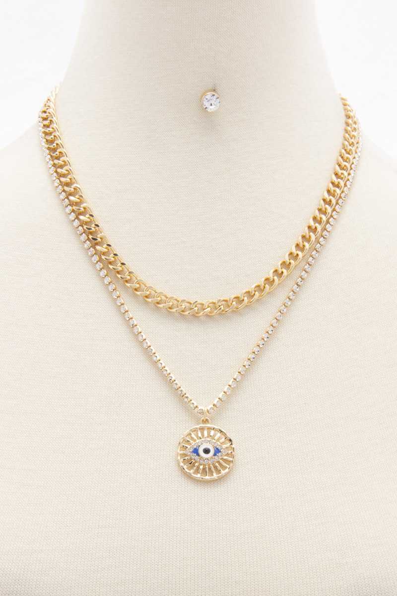 Collier superposé en strass avec breloque pour les yeux