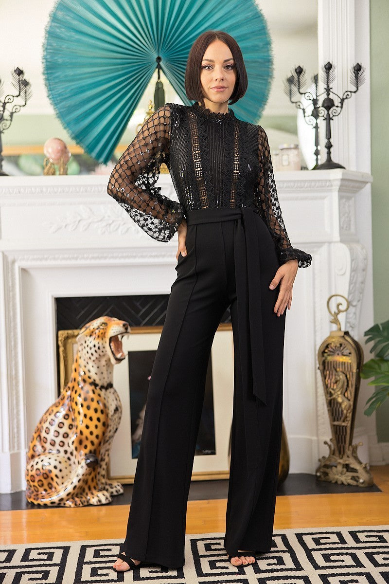 Combinaison au crochet, maille transparente à pois et paillettes