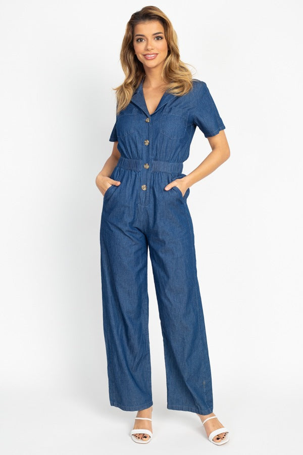 Combinaison boutonnée à taille élastique sur le devant