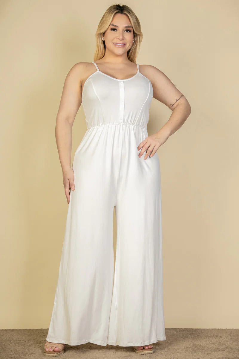 Combinaison boutonnée sur le devant, jambe large, grande taille