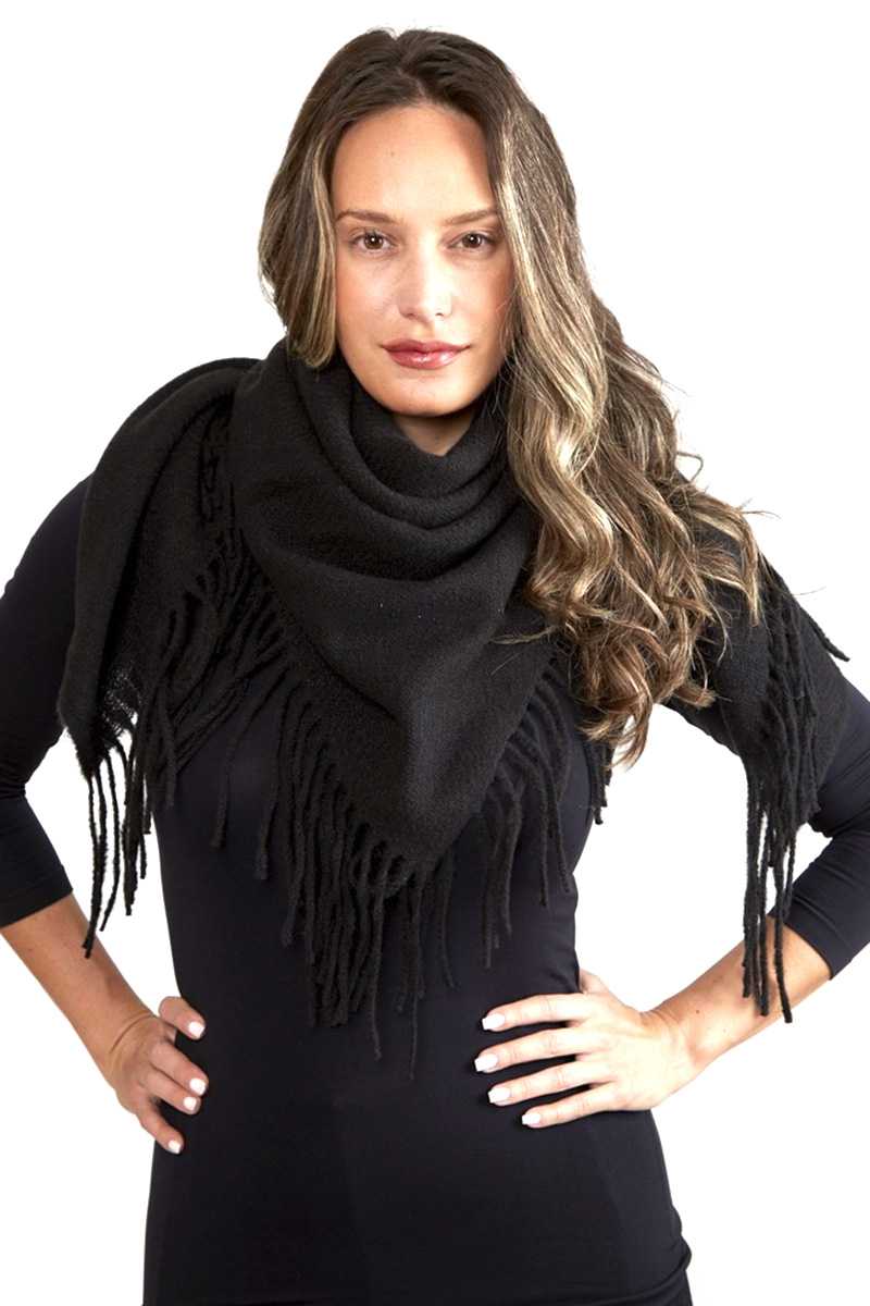 Écharpe couverture de couleur unie avec franges
