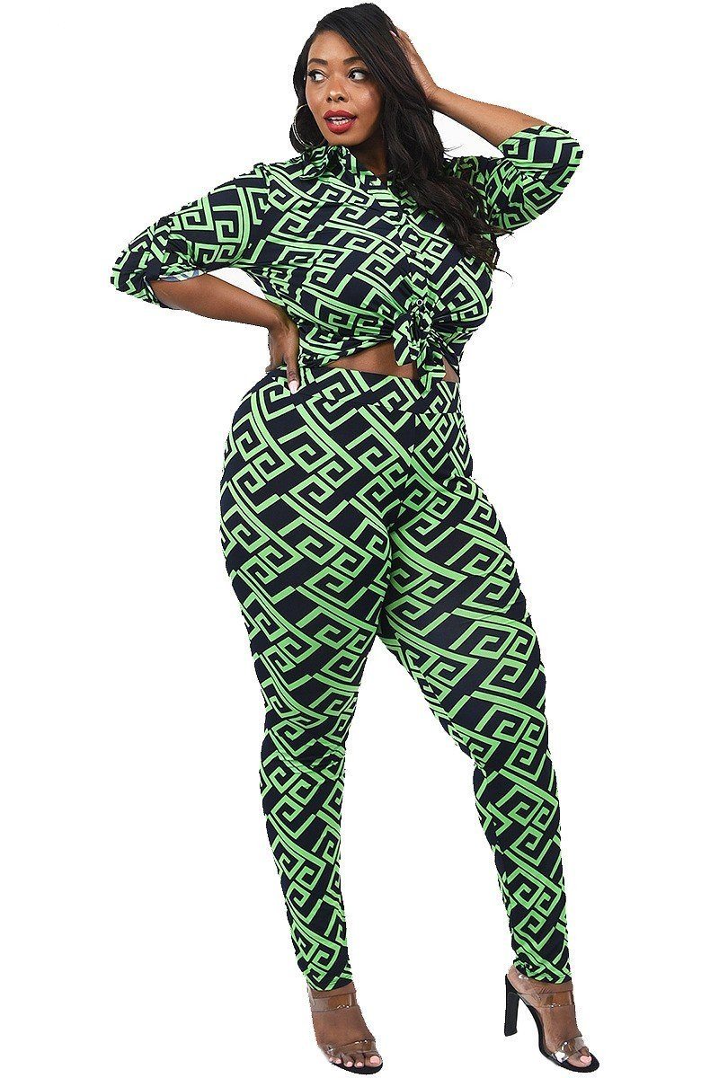 Ensemble chemise et legging à motifs grande taille