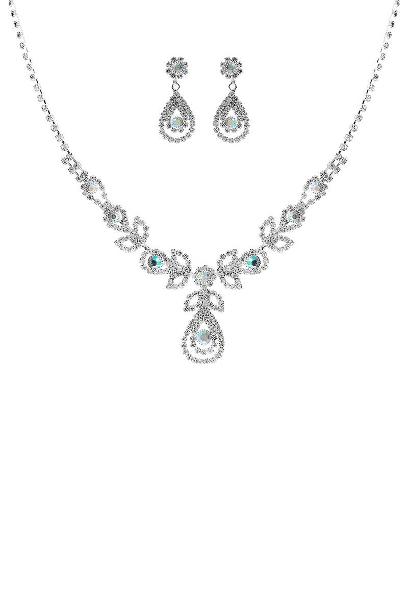 Ensemble collier et boucles d'oreilles doubles en strass goutte de pluie