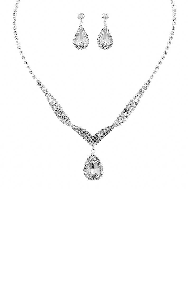 Ensemble collier et boucles d'oreilles en cristal de larme en spirale de strass