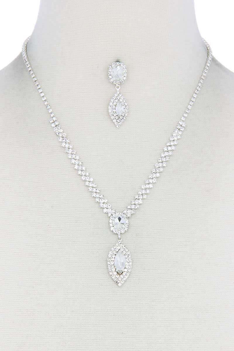 Ensemble collier et bracelet en strass en cristal de forme marquise