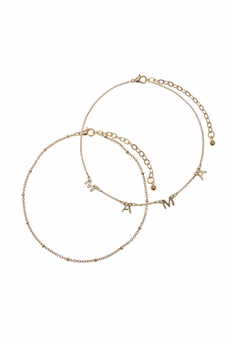 Ensemble de 2 bracelets avec chaîne en métal Mama