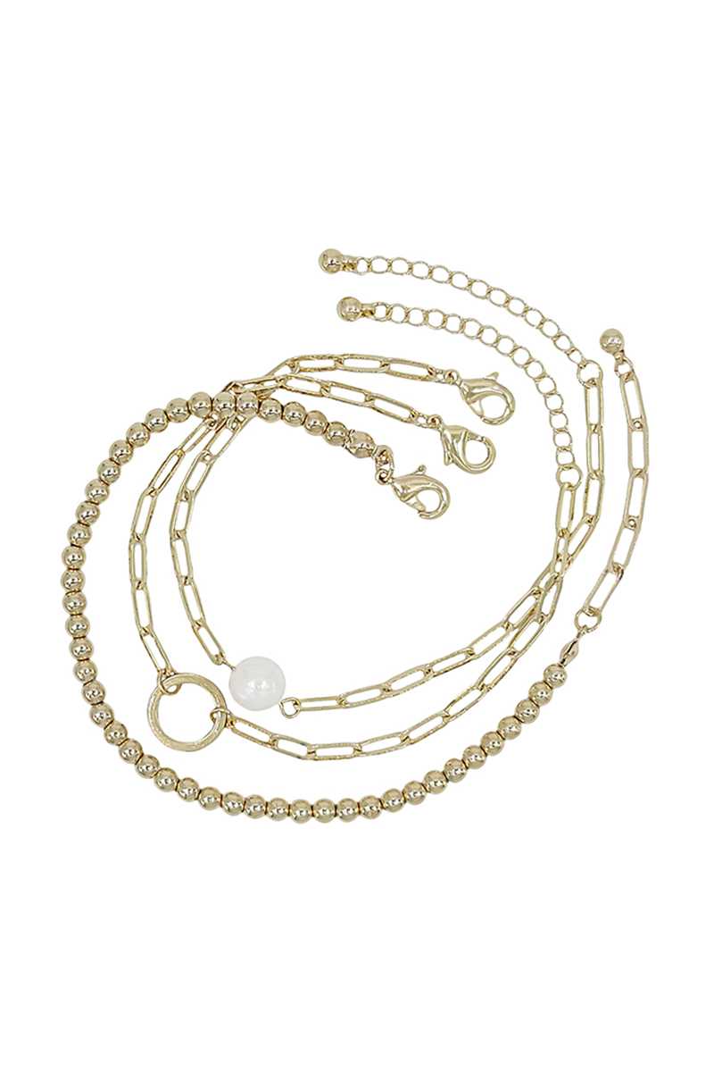 Ensemble de 3 bracelets de perles et chaîne en métal
