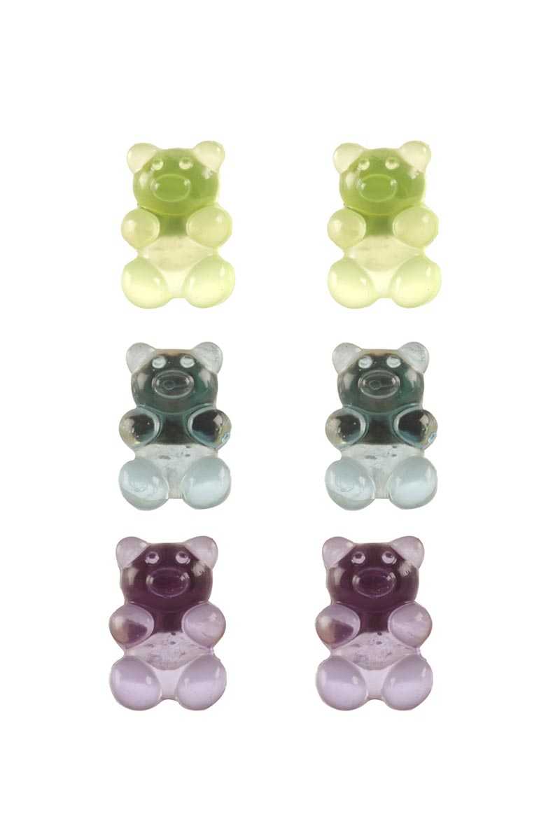 Ensemble de 3 paires de boucles d'oreilles à tige en forme d'ours gommeux