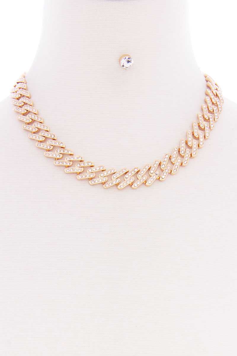 Ensemble de boucles d'oreilles et collier court avec chaîne en métal et pierre à gros clous