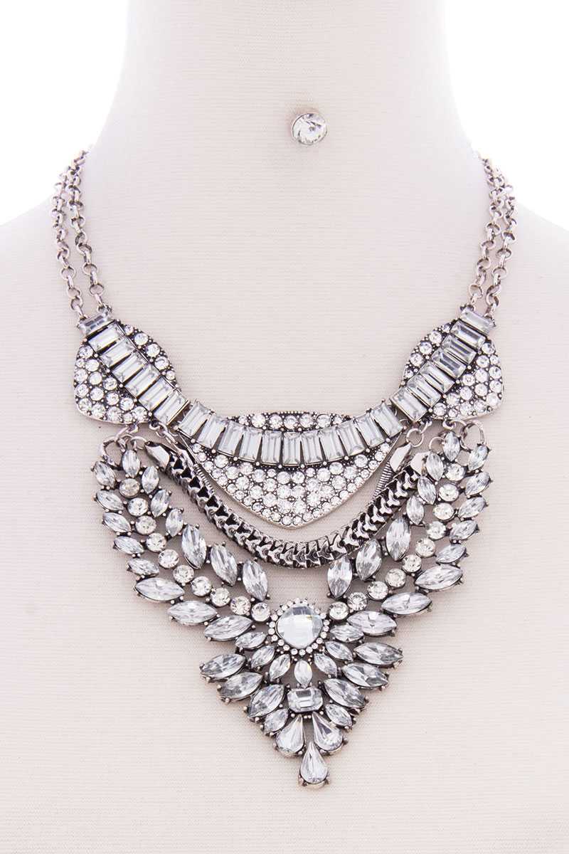 Ensemble de boucles d'oreilles et collier de déclaration bohème en pierre antique épaisse
