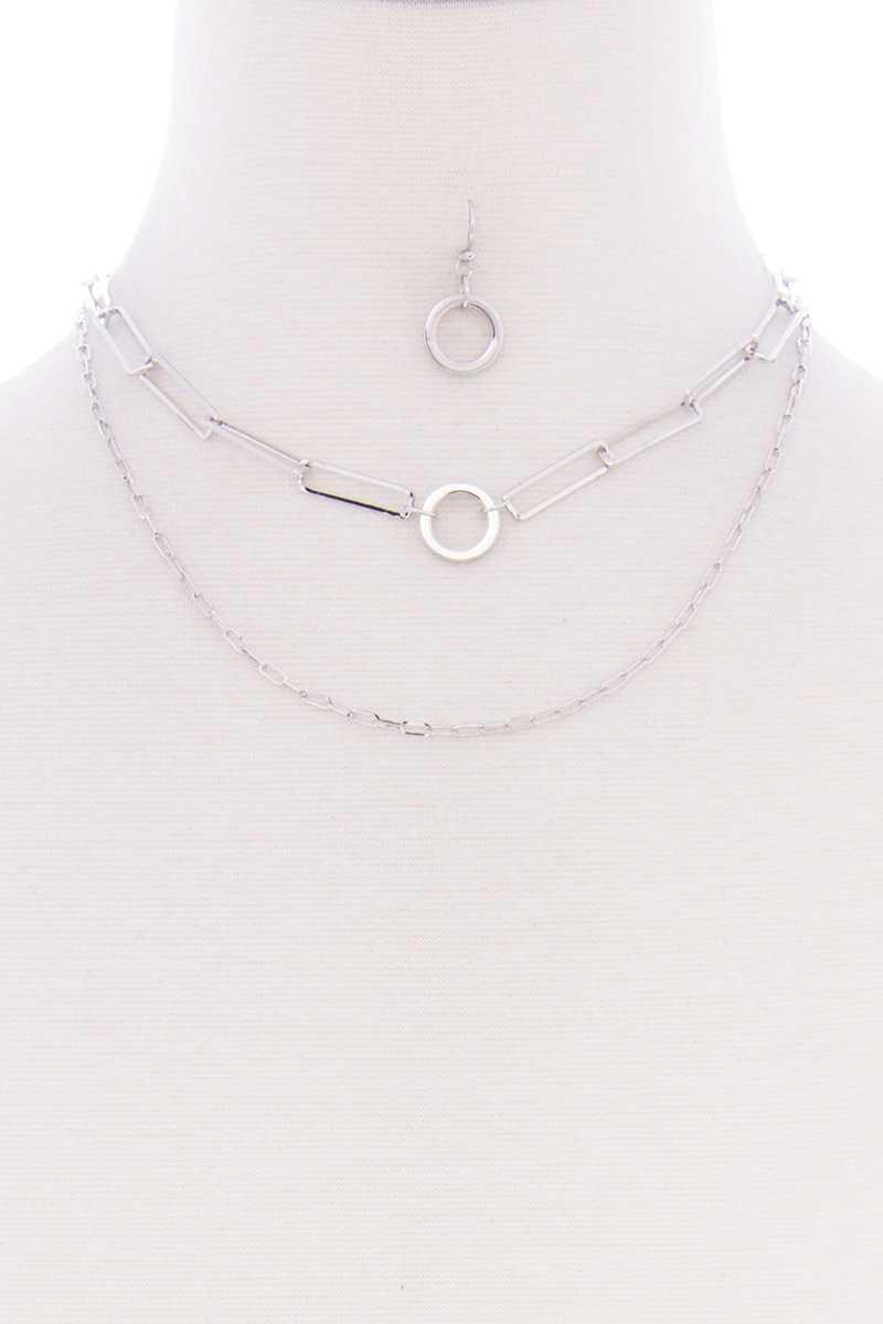 Ensemble de boucles d'oreilles et collier en chaîne en métal à 2 couches