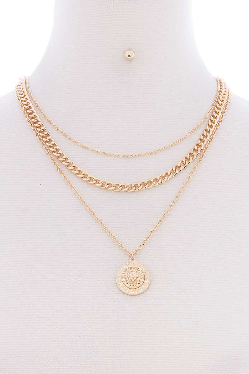 Ensemble de boucles d'oreilles et collier en métal avec pendentif lion à 3 couches
