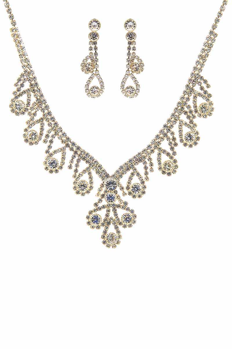 Ensemble de boucles d'oreilles et collier en strass en cristal