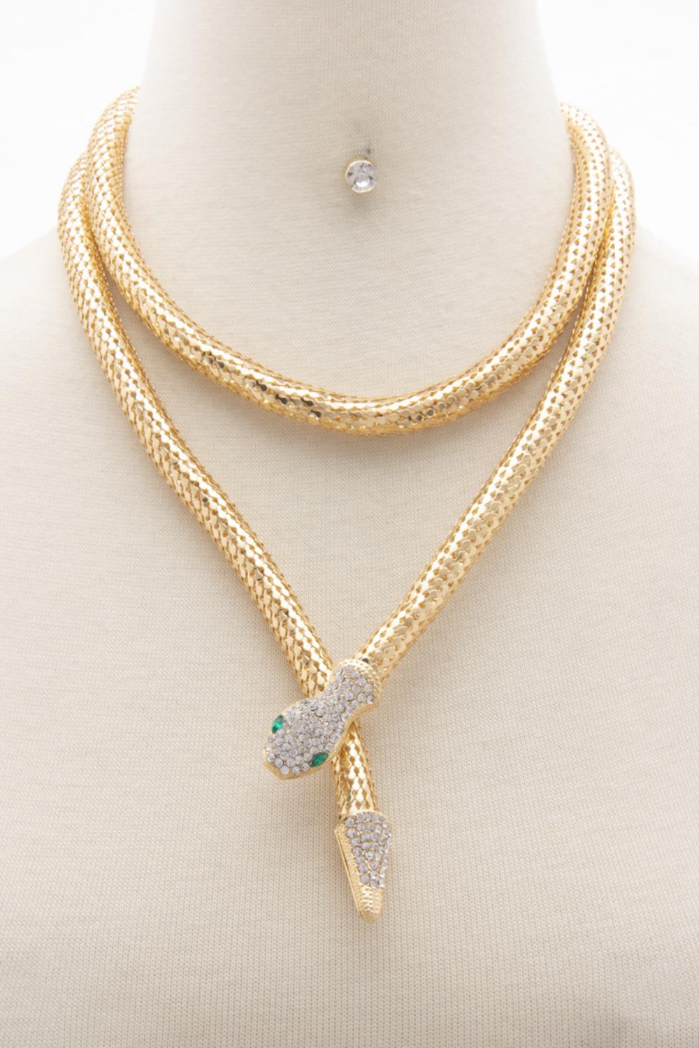 Ensemble de boucles d'oreilles et collier serpent en métal épais